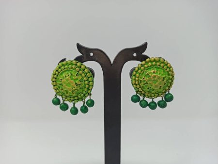 Terracotta Boho Style Studs With Dangles-Green For Discount