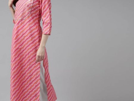 Yufta Women Pink Yoke Design Regular Sequined Pure Cotton Kurta with Palazzo and Dupatta Supply