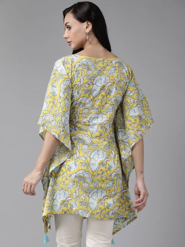 Yufta Women Yellow & Blue Printed Kaftan Kurta Sale