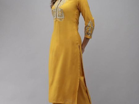 Yufta Women Yellow Floral Embroidered Regular Kurta with Palazzo & With Dupatta Online now