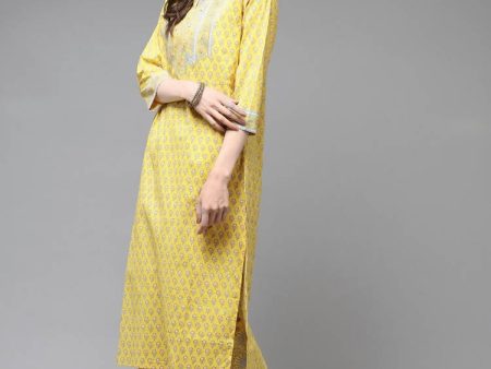 Yufta Yellow and Blue printed kurta with Trouser and Dupatta Online