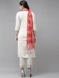 Yufta Women White Ethnic Motifs Printed Thread Work Kurta with Trouser & With Dupatta For Discount