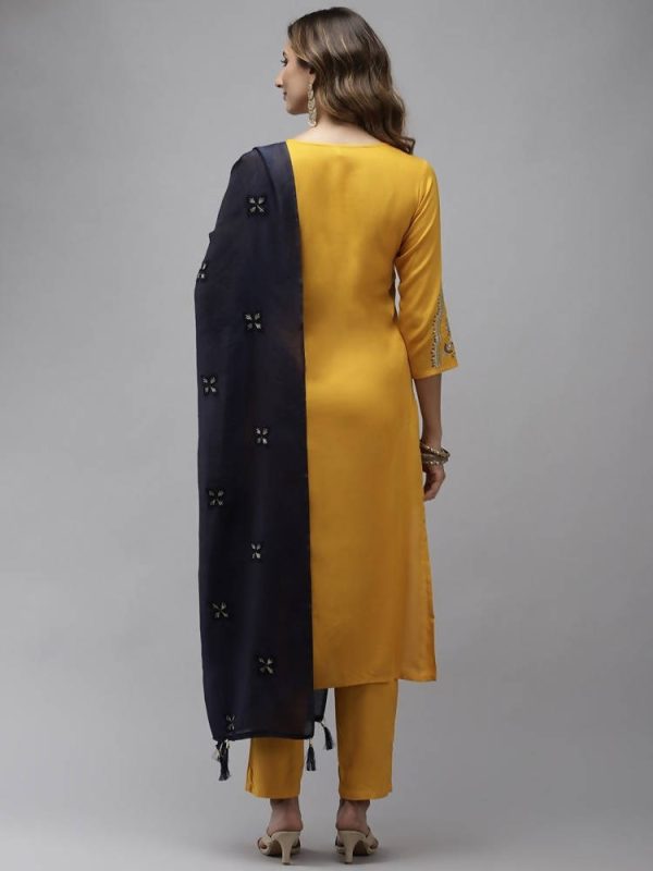 Yufta Women Yellow Floral Embroidered Regular Kurta with Palazzo & With Dupatta Online now