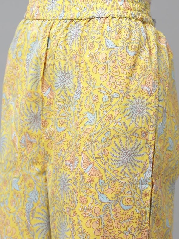 Yufta Yellow and Blue printed kurta with Trouser and Dupatta Online