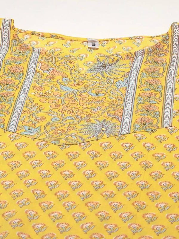 Yufta Yellow and Blue printed kurta with Trouser and Dupatta Online