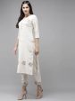 Yufta Women White Ethnic Motifs Printed Thread Work Kurta with Trouser & With Dupatta For Discount