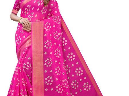 Vamika Pink Color Linen Jari Border Saree Hot on Sale