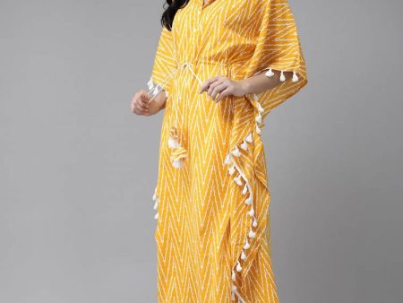 Yufta Women Yellow & Off white Printed Kaftan Kurta For Cheap