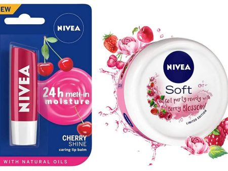 Nivea Cherry Shine Lip Balm And Soft Berry Blossom Cream Sale