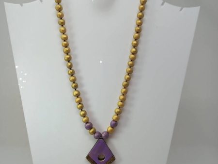 Terracotta Diamond Pendant Long Necklace Set With Studs-Lavender Sale