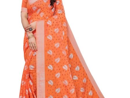 Vamika Orange Color Linen Zari Border Saree Supply