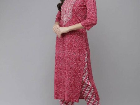 Yufta Women Pink Embroidered Regular Kurta with Palazzo & With Dupatta on Sale