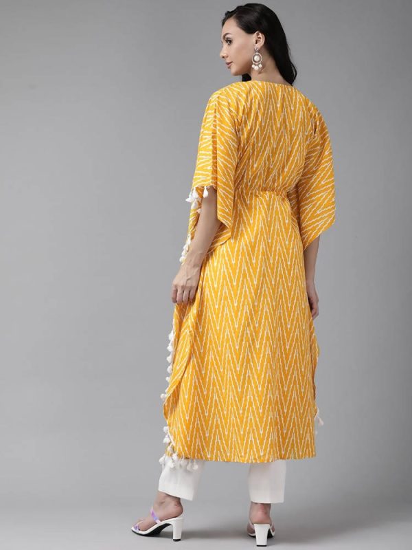 Yufta Women Yellow & Off white Printed Kaftan Kurta For Cheap