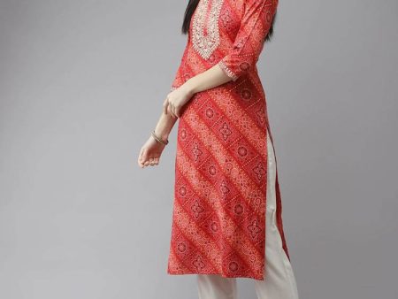 Yufta Women Red Bandhani Printed Regular Gotta Patti Kurta with Palazzo & With Dupatta Online Hot Sale