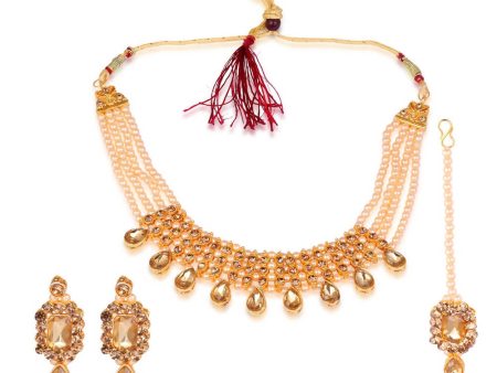 Tehzeeb Creations Golden Plated Necklace With Stone And Pearl Studded Discount