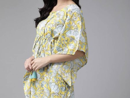 Yufta Women Yellow & Blue Printed Kaftan Kurta Sale