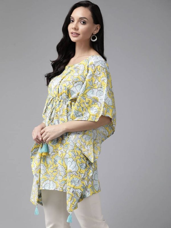 Yufta Women Yellow & Blue Printed Kaftan Kurta Sale