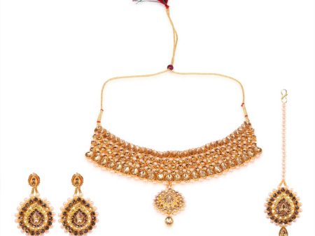 Tehzeeb Creations Stone And Pearl Studded Necklace With Earrings And Tikka Discount